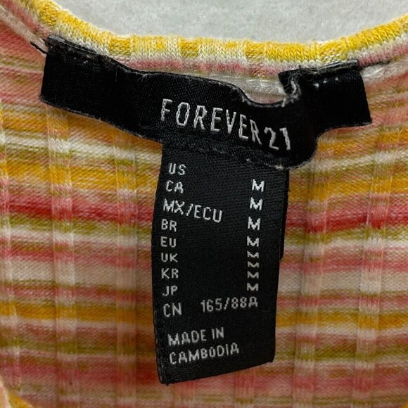 Forever 21 Dress Women's Sz M Yellow Red Striped Ribbed Knit Sleeveless Bodycon - Picture 9 of 10